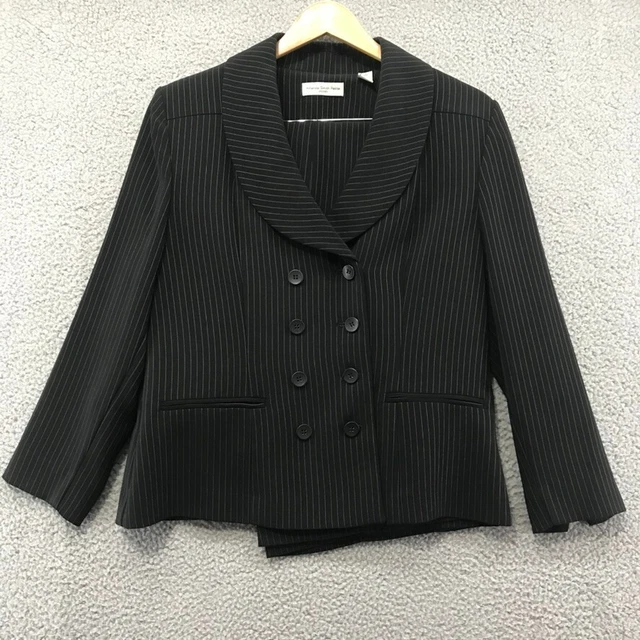 Amanda Smith Womens Double Breasted 2 Piece Pant Suit Pin Stripe Black Size 12P