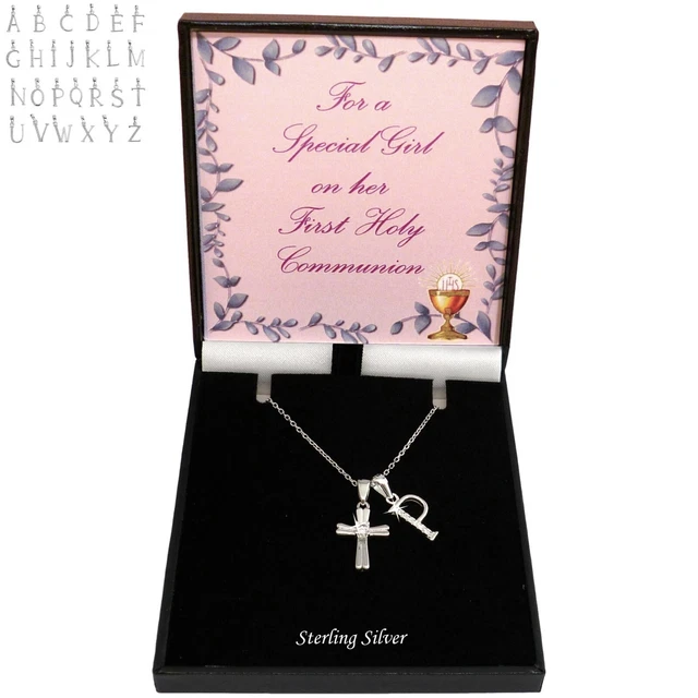 Collier Croix En Argent 925 Pour Fille - Cadeau Communion, Baptême, Confirmation - Longueur 40+5 Cm, Pendentif 1,3 Cm