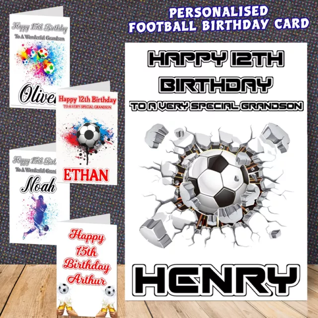 Personalised Football Birthday Card Any Age Name Relation Boy Men Son Grandson