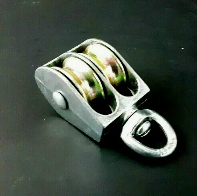 Mini Pulley Double Sheave SWIVEL EYE Attachment 3/8 inch Max Line / Rope Lt Duty