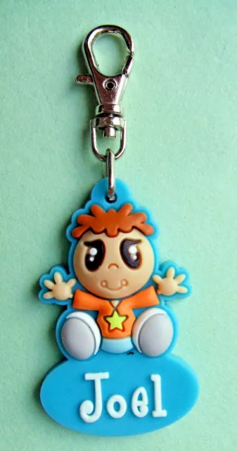 PERSONALISED ZIPPER PALS (BOY) - JOEL - Keyring, charm, zip puller