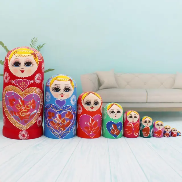10 Pieces Matryoshka Children Toys Holiday Wooden Russian Nesting Doll Decor