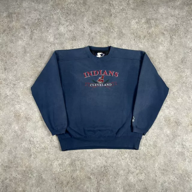 Vintage Starter Sweatshirt Mens Large Blue Cleveland Indians Heavyweight 90s MLB