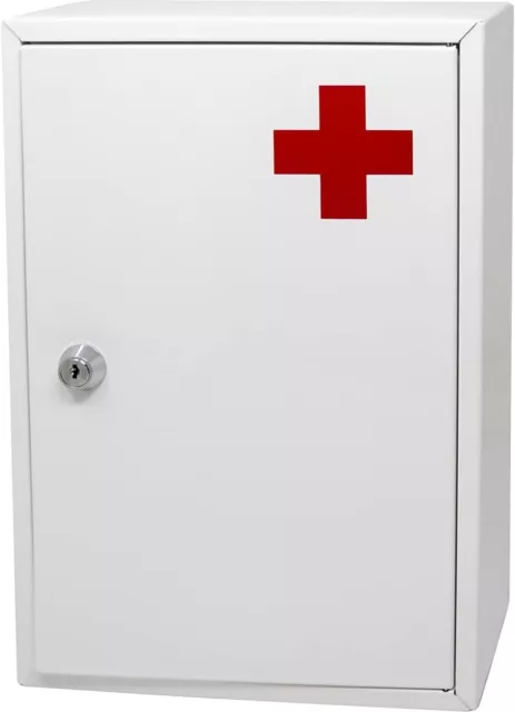 Wall Mounted Medical Cabinet Lockable First Aid Medicine Box with 2 Keys White