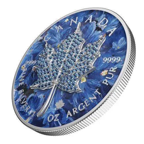 Canada 2022 5$ Maple Leaf Jahreszeiten Februar 1oz Silber Münze mit Bejeweled