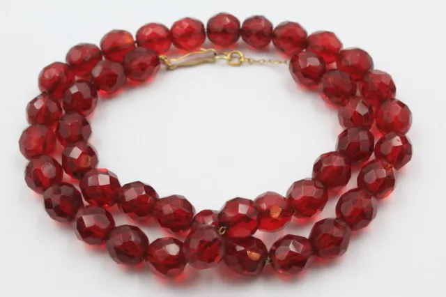 Antique Edwardian 12K GF Gold Filled Faceted Red Czech Glass Necklace