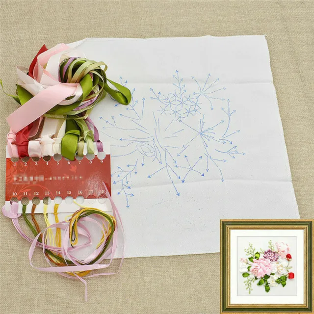 3D Ribbons Embroidery Kits Flowers with Ribbon Needle Sewing Flower DIY Decor