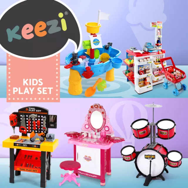 Keezi Kids Pretend Play Supermarket Tool Drum Set Makeup Table Sandpit Toys