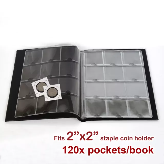 Staple 2"X2" Coin Holder Collection Collecting Album Stock Storage 120 Pocket 1X 3