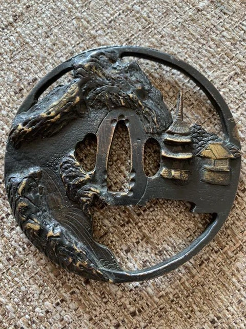 Antique TSUBA Katana Japanese Samurai Sword Guard Parts Koshirae #836