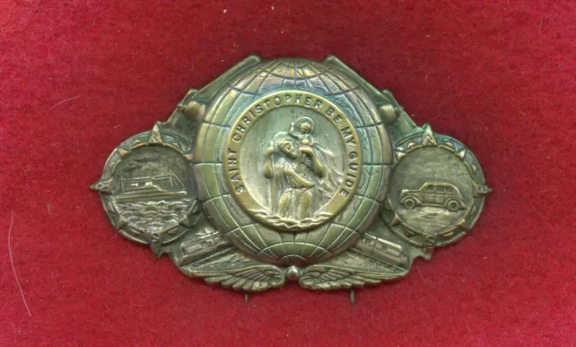 1930s VTG St Christopher Medal Car Visor Clip Badge Travel Safe Be My Guide