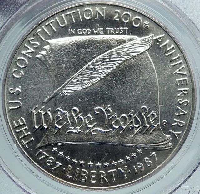 1987 UNITED STATES USA Constitution Quill Scroll SILVER Dollar Coin PCGS i87368