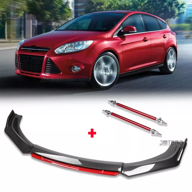 Front Bumper Lip Spoiler Splitter Carbon Fiber + Strut Rods For Ford Focus RS ST