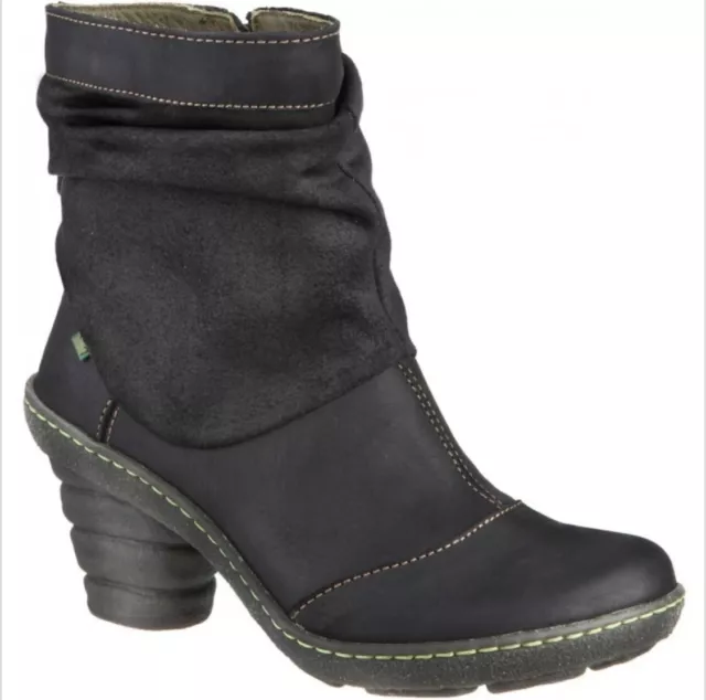 El Naturalista N770 Black Leather Suede Ankle Boots Size 37 Sustainable Zip Heel