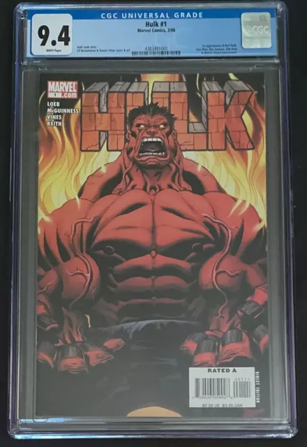 Hulk #1 Cgc 9.4 1St Appearance Red Hulk Ross Thunderbolts Marvel Comics 2008🔥