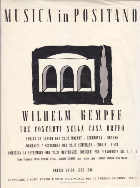Konzertflyerprogramm 1958 Positano Wilhelm Kempff für 3 Konzerte Shetler usw
