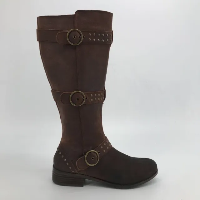 Reba Womens Riding Boots Brown Leather Straps Studded Knee High Block Zip 7 M