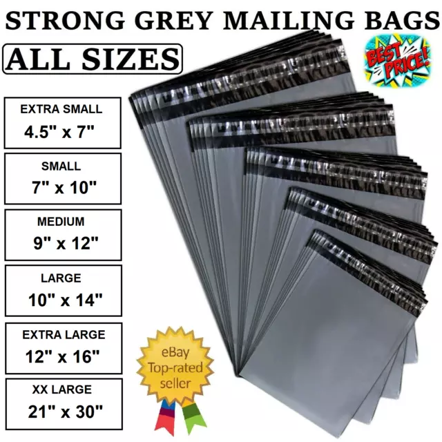 Strong Grey Plastic Mailing Bags Poly Postage Post Postal Self Seal - All Sizes