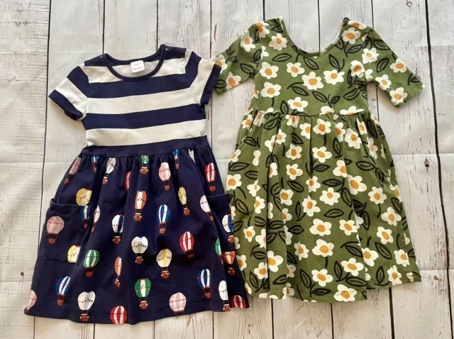 Hanna Andersson Set-2 Short Sleeve Girl Dresses Size 5 Flowers Hot Air Balloons
