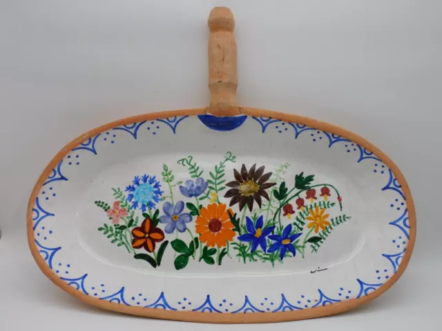 Grand Poelon Terre Cuite Emaille Rene Renaud Piece Unique Decor Floral Ch7