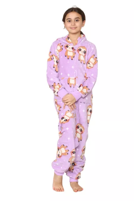 Kids Fleece A2Z Onesie One Piece Pyjamas Sloth Print Sleepsuit For Unisex