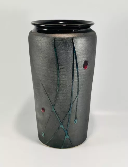 Art Studio Pottery Black Grey Drip Glaze Pattern Decorative Vase 8" Signed