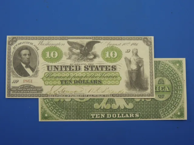 Reproduction $10 1861 Greenback US Paper Money Currency Copy