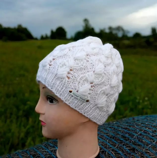 Womens white angora hat with wool.Knitted hat.Natural hat.Original hat.exclusive