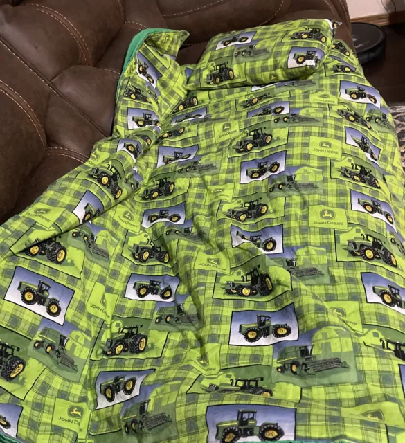 Handmade John Deere Reversible Baby Blanket And Pillow