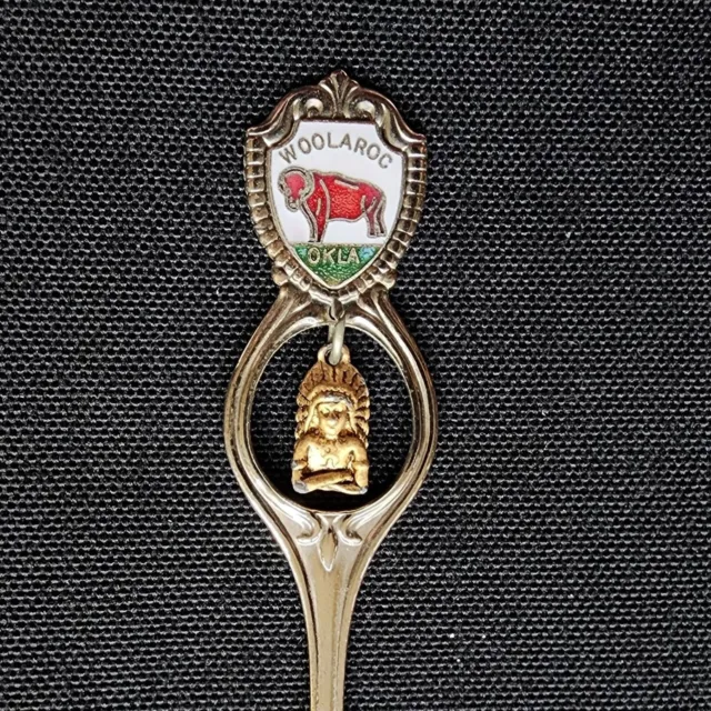 Woolaroc Oklahoma Collector Souvenir Spoon 4.5" (11cm) with Indian Dangler