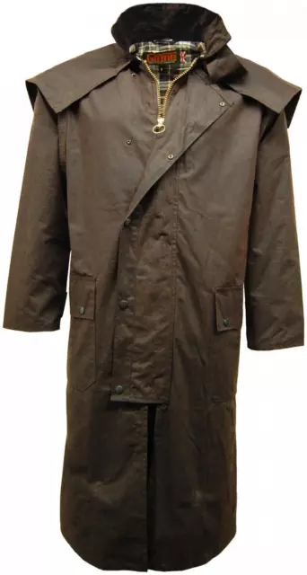 Mens Game Stockman Long Cape Horse Riding Wax Coat / Jacket