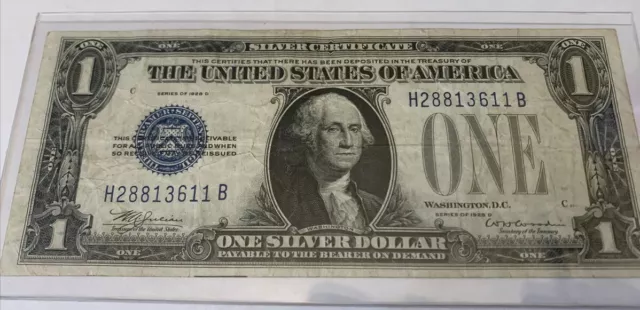 1928-D $1 One Dollar "Funnyback" Silver Certificate “H-B Block” Vf 2D