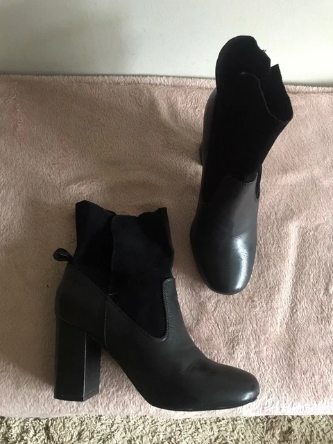 River Island Black Leather/Suede Ankle Boots Block Heel 6 39 VGC Read Descript