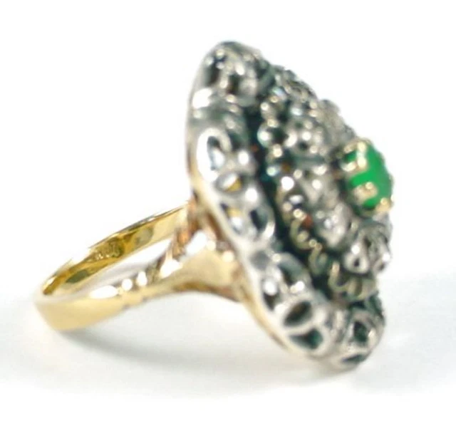 Sale—Very Old Vintage Old Cut Diamond Emerald 18k Silver Topped Gold ring