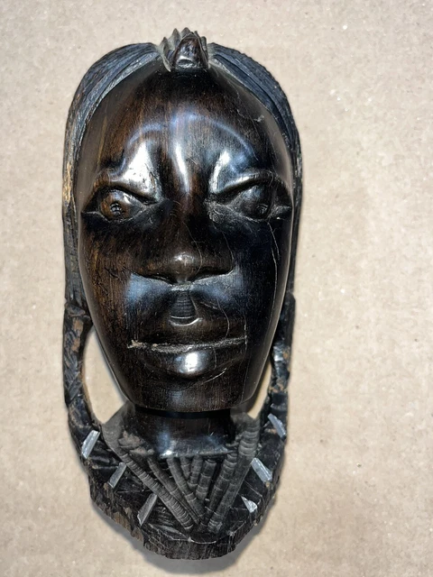 Vintage Young Female Bust, African Carving, Makonde Polished Blackwood. Tribal.