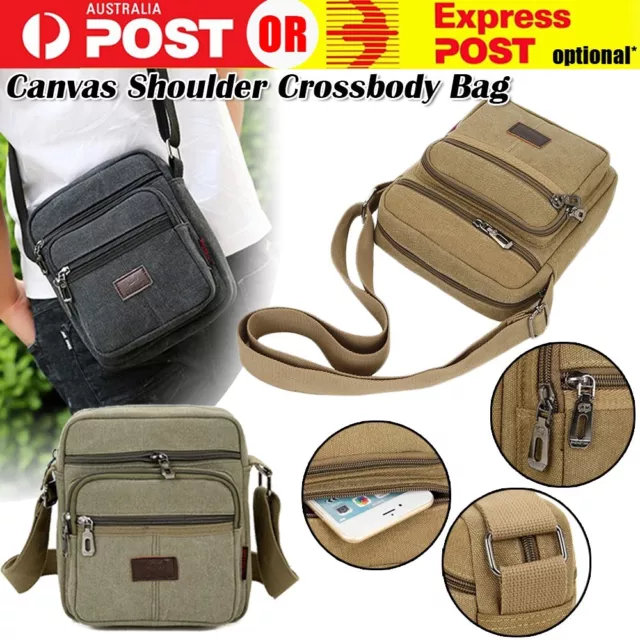 Retro Men's Canvas Shoulder Messenger Bag Crossbody Satchel Travel Casual AU