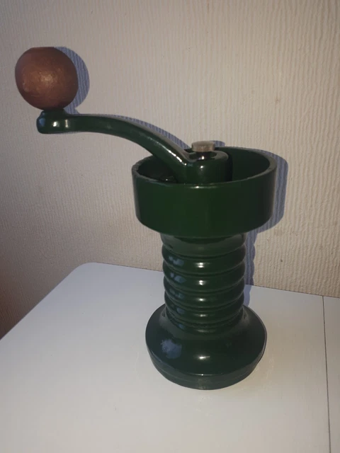 Vintage Tre Spade Italy Green Coffee Grinder Enamel Cast Iron Heavy