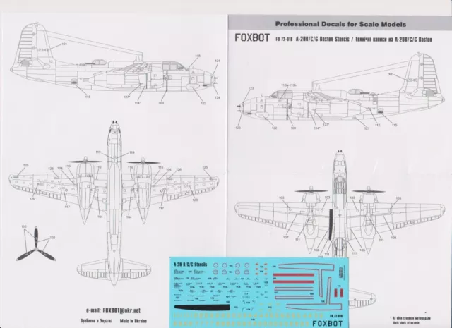 Foxbot 1/72 Decals pour Boston A-20 B / C / G n° 72-010 2