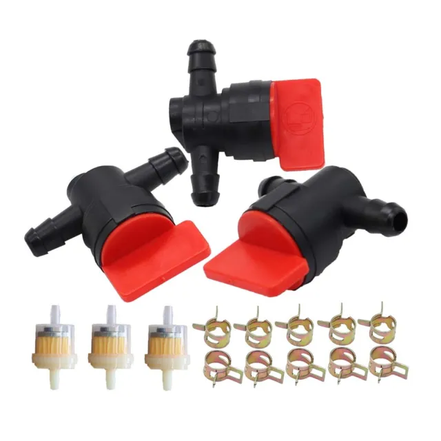 In Line Fuel Gas Filter Shut Cut Off Valve Clamp 3Kit 1/4" Lawn Mower Parts