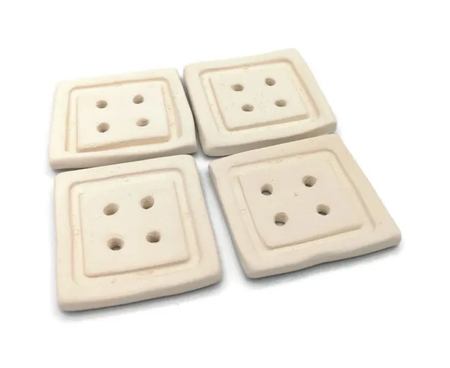 4Pc Blank Large Square Sewing Buttons Handmade Ceramic Bisque Ready To Paint 2in