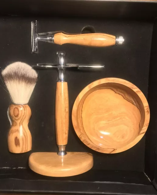 Luxury Wooden 8 pc Shaving Kit Mens Grooming Safety Razor Badger Brush Bowl gift