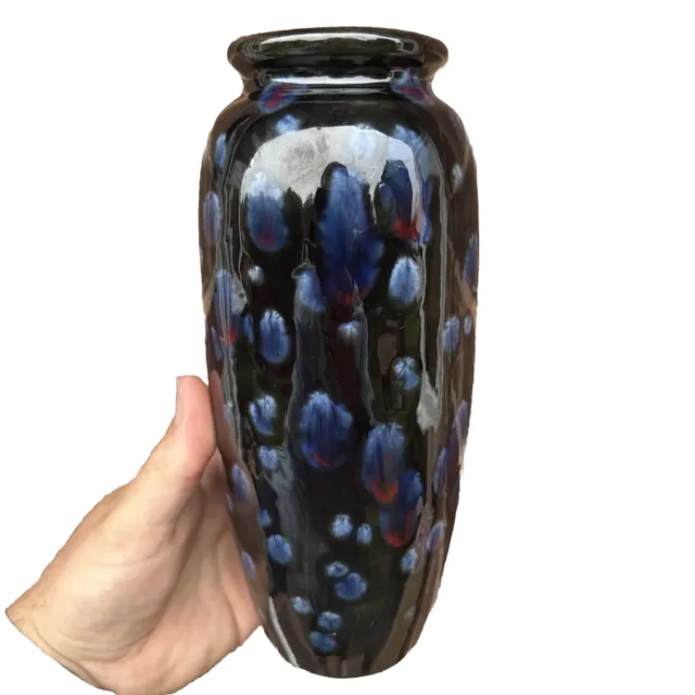 Poole Minton Pottery Vase Mid Century Purple Inlay Peacock  Splatter 22 cm H