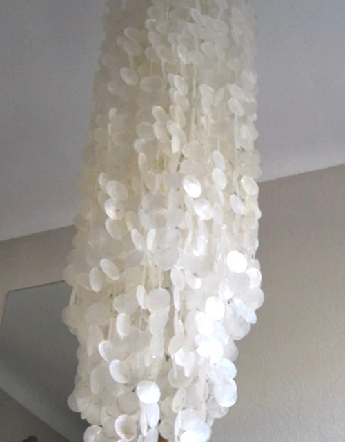 CAPIZLAMPE XXL Perlmutt RUNDE Chandelier Muschellampe 200cm NATUR weiss NEU