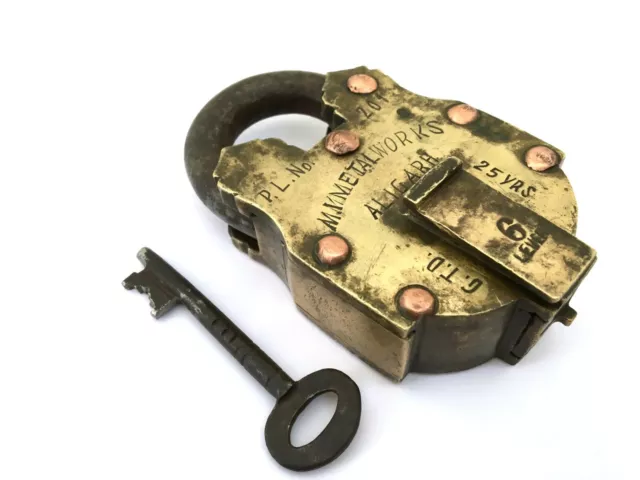 Lock Old Vintage Solid Brass Padlock Trick Or Puzzle Lock With Key Collectible