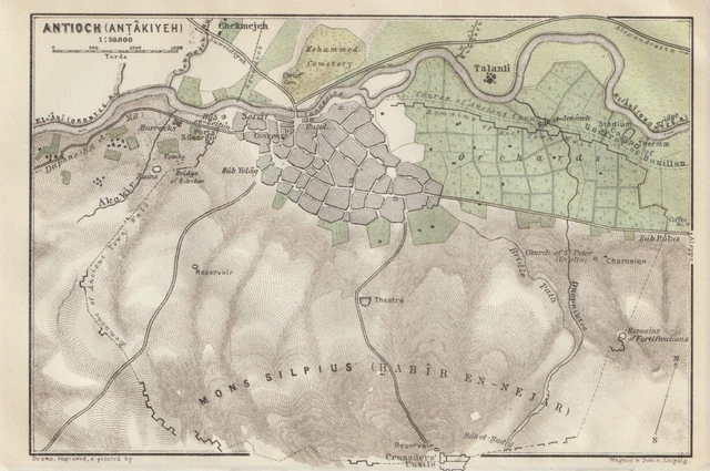 ANTIOCHIA Antakya Mons Silpius Türkei KARTE von 1912