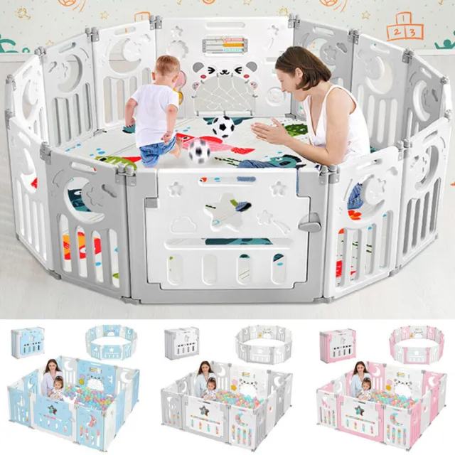 14 Panels Baby Playpen Foldable Kids Safety Child Play Center Yard Indoor w/ Toy 2