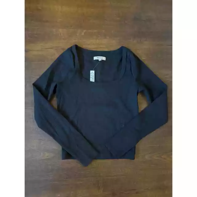 Madewell Square-Neck Long-Sleeve Crop Tee in Sleekhold Black Size Xs 2