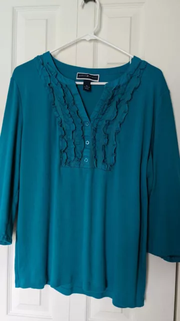 Karen Scott top V-neck ruffle, 3/4 sleeve Size XL GUC