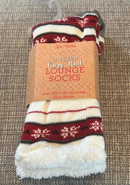 NEW Spa Bella Women Red Infused Cozy Knit Lounge Socks Moisturizing Shea Butter