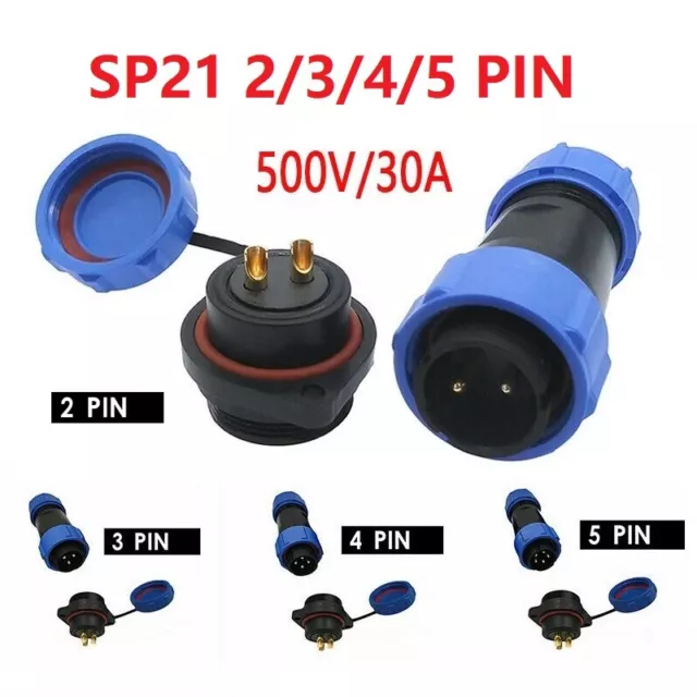 2-5Pin SP21 Bulkhead IP68 Waterproof Plug Socket Terminal Blocks Cable Connector